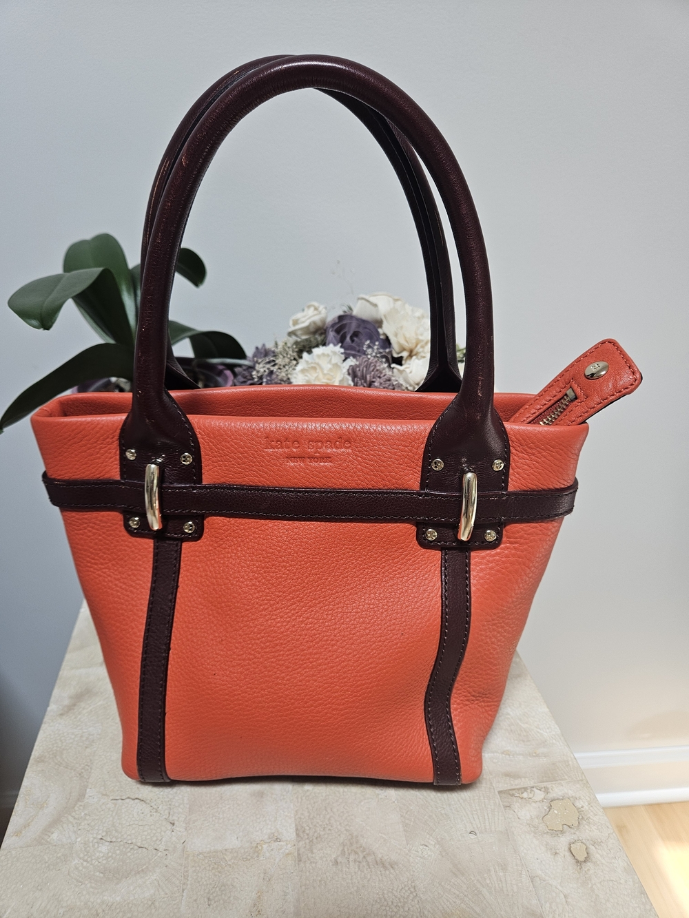 kate spade Coral and Brown Leather Tote